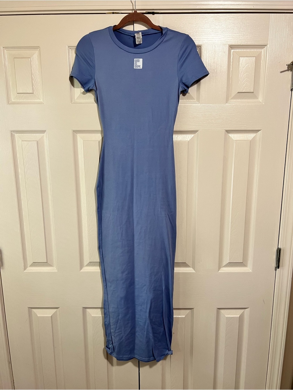 Casual Blue Short-Sleeve Maxi Dress - Crew Neck